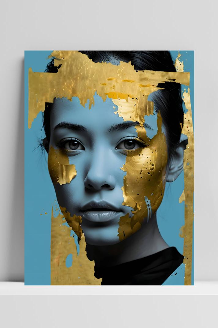 Vrouwenportret Goud op 3mm aluminium dibond