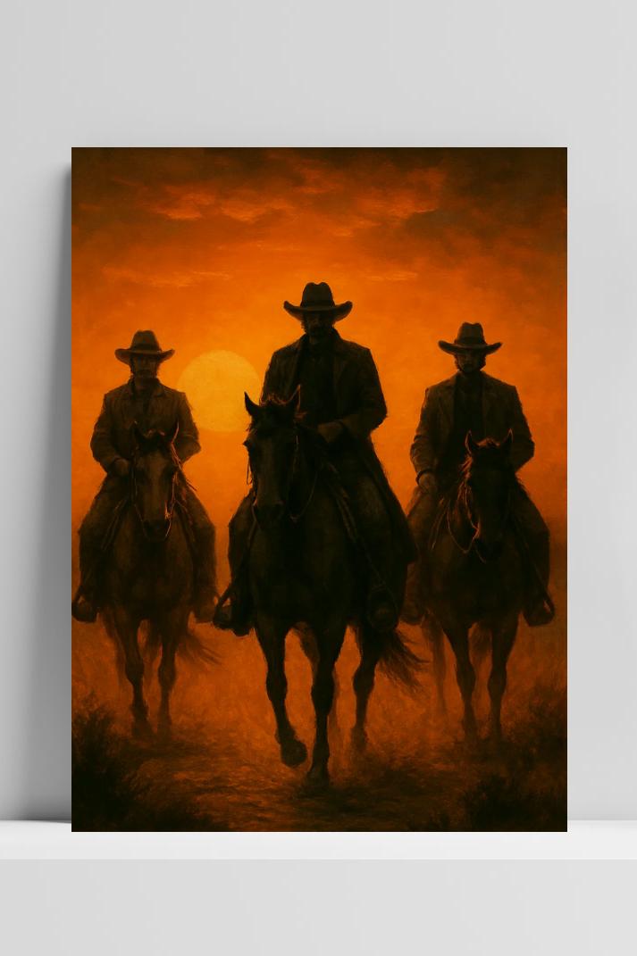 Cowboys Horseback Riding op 3mm aluminium dibond