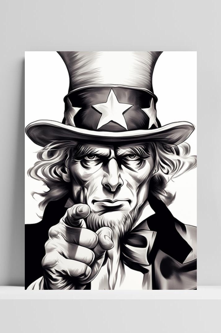 Uncle Sam Zwart Wit op 3mm aluminium dibond