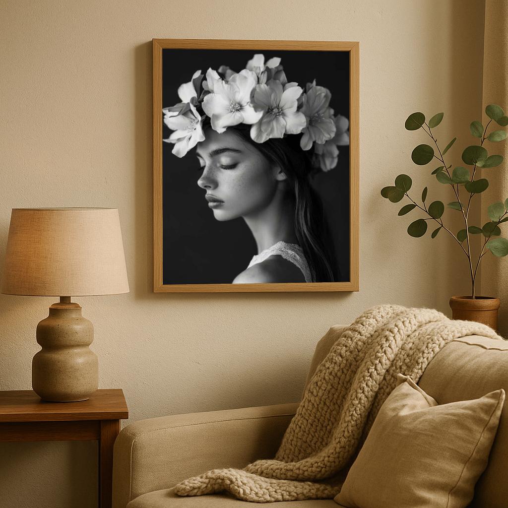 Flowers Woman B&W poster sfeerbeeld 1