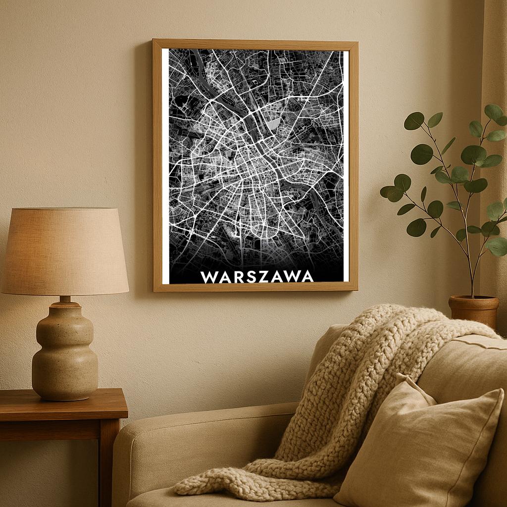 Warszawa Map Polska Black poster sfeerbeeld 2