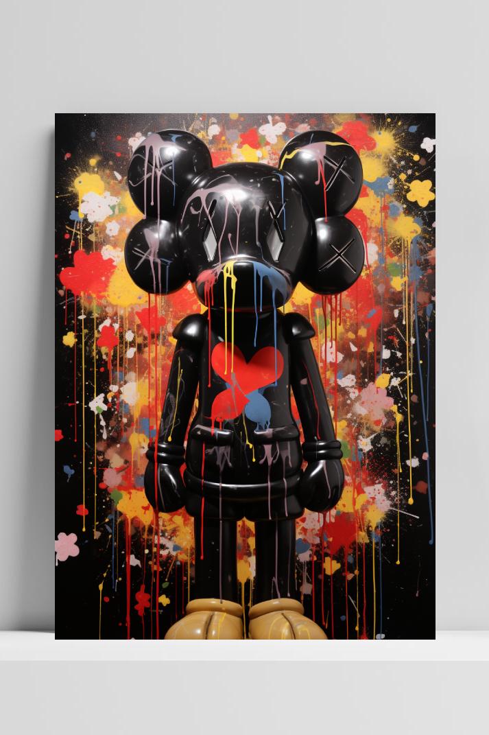 Muis Zwart Pop op 3mm aluminium dibond