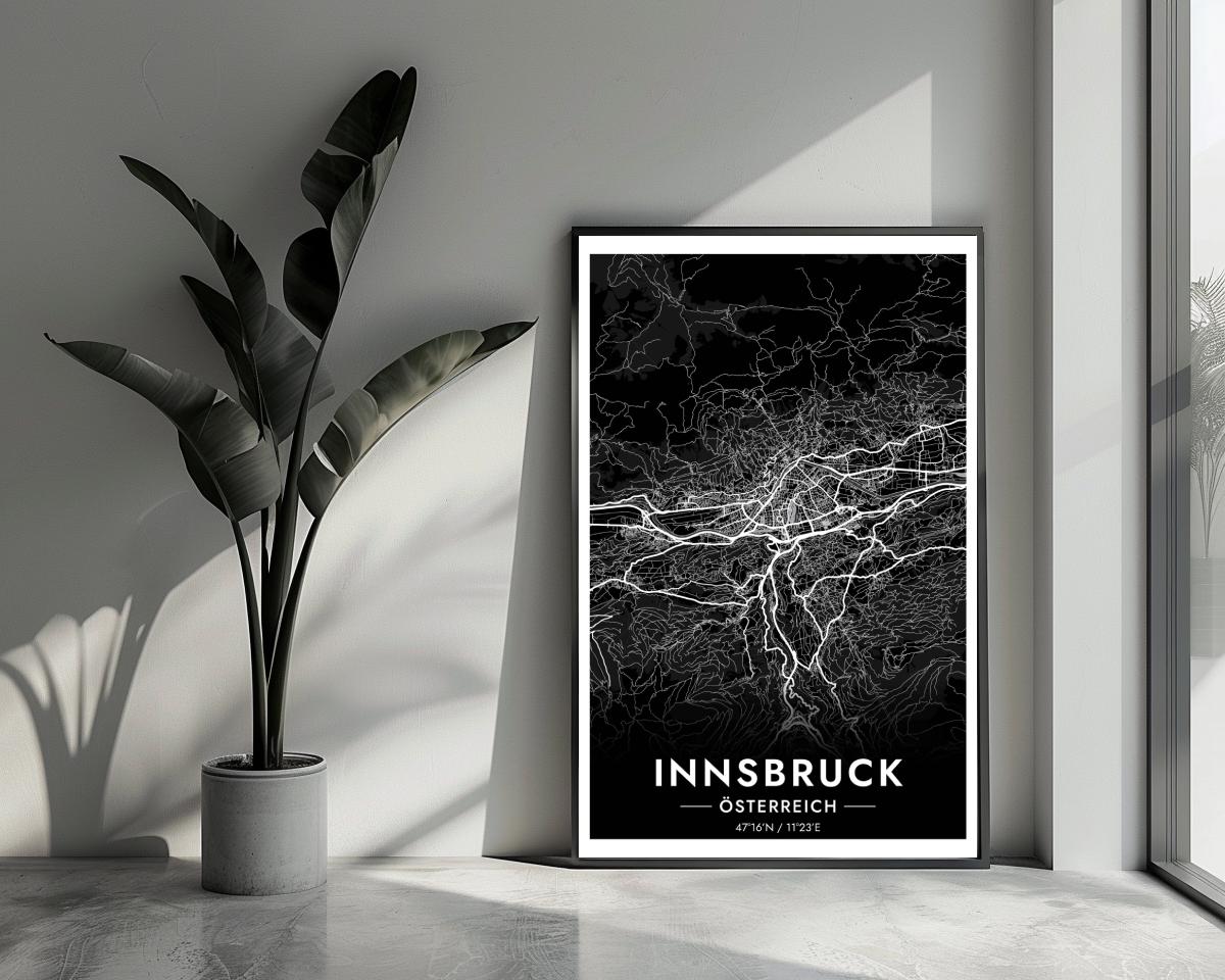Innsbruck Map Österreich Black poster van 25 Artstreet