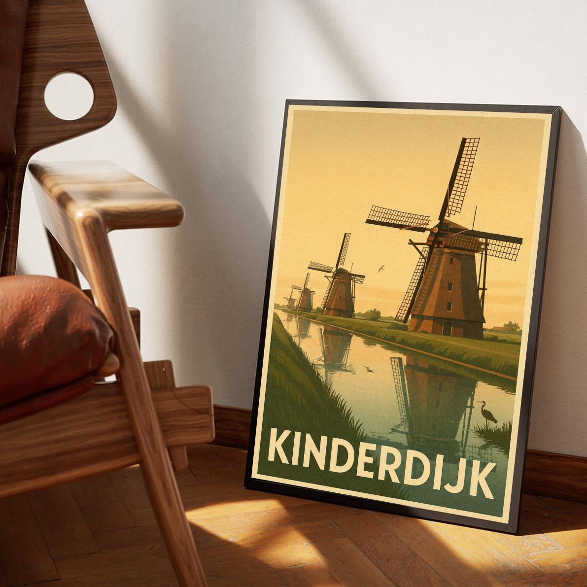 Kinderdijk Text Vintage poster sfeerbeeld 3