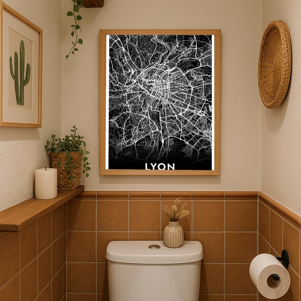 Lyon Map France Black poster sfeerbeeld 3
