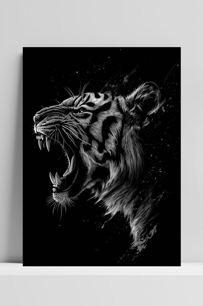 Tijger Zwart-Wit op 3mm aluminium dibond