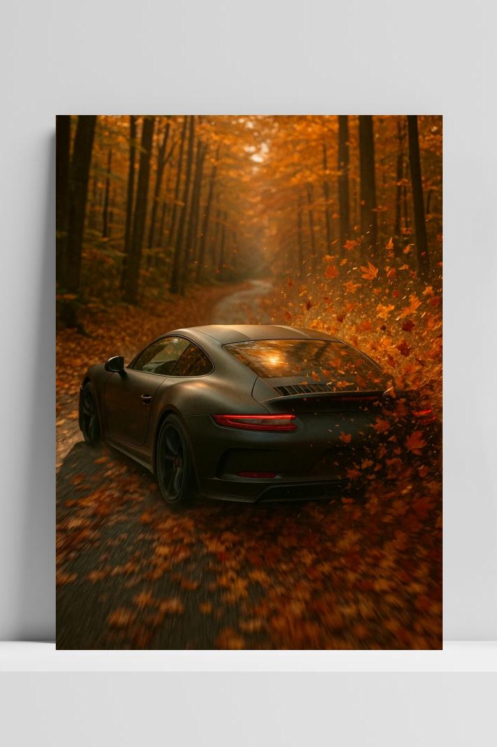 Sports Car Autumn op 3mm aluminium dibond