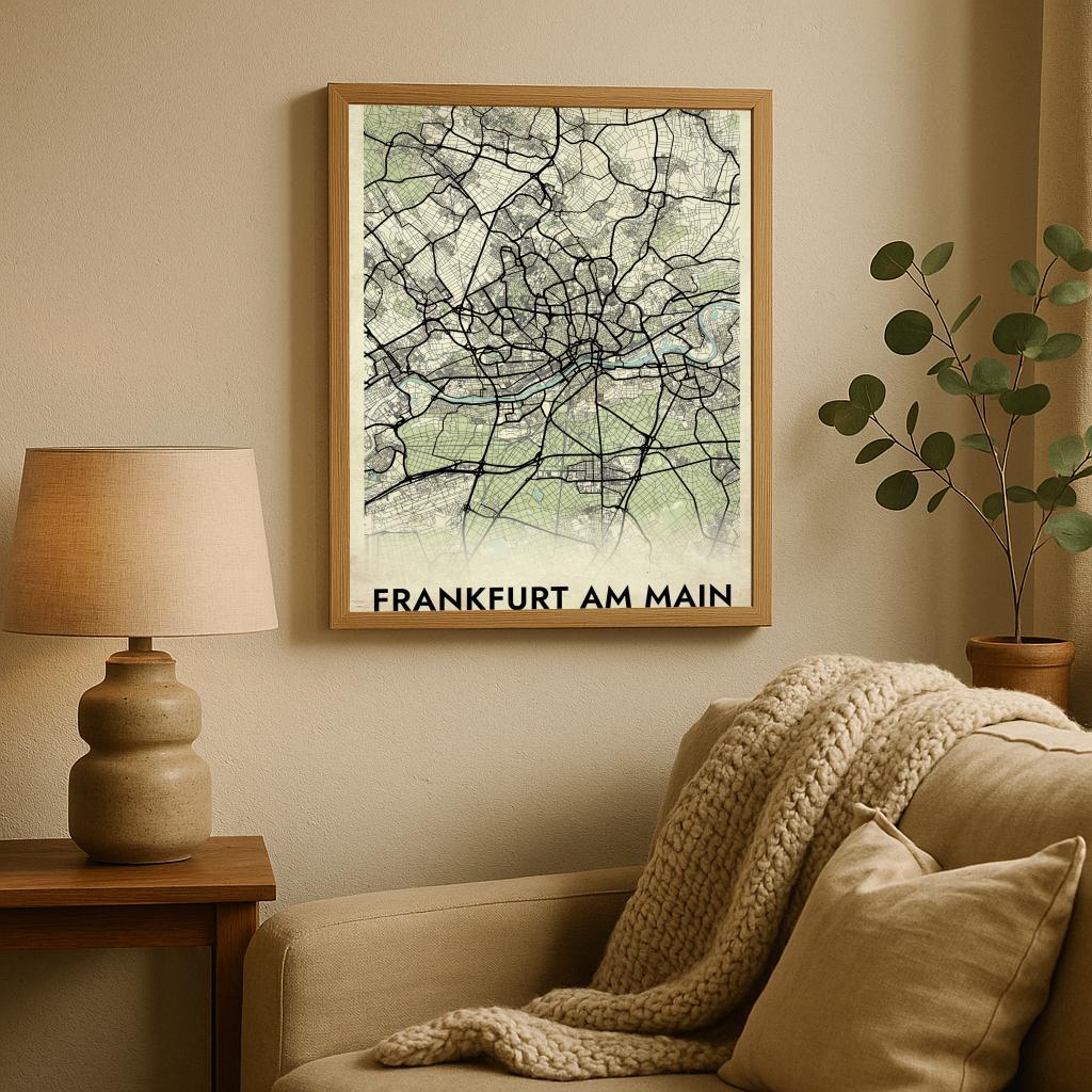 Frankfurt am Main Map Deutschland Vintage poster sfeerbeeld 2
