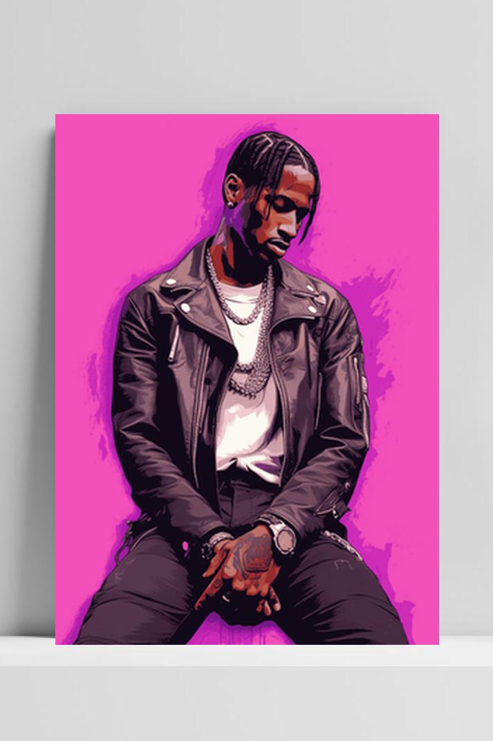 Travis Scott Roze op 3mm aluminium dibond