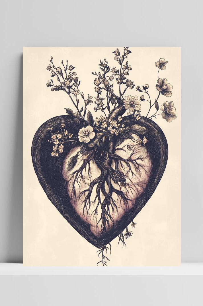Heart Flowers Art op 3mm aluminium dibond