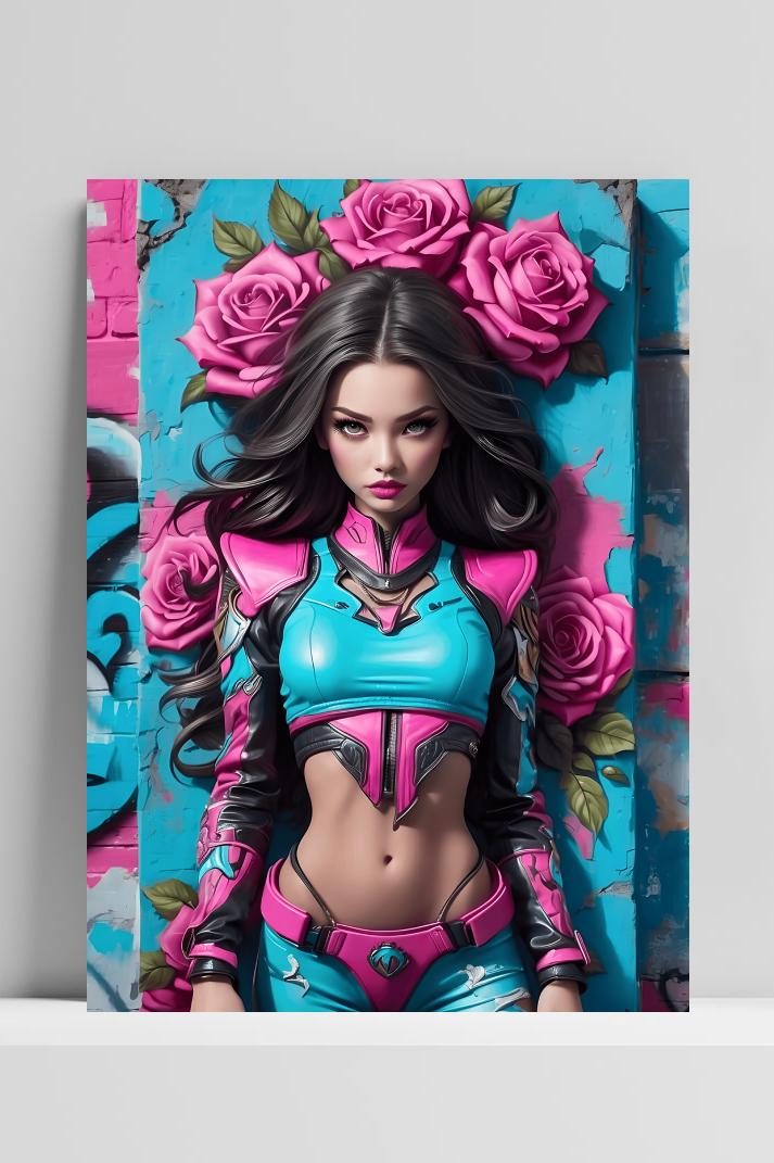 Cyan Roze Vrouw op 3mm aluminium dibond