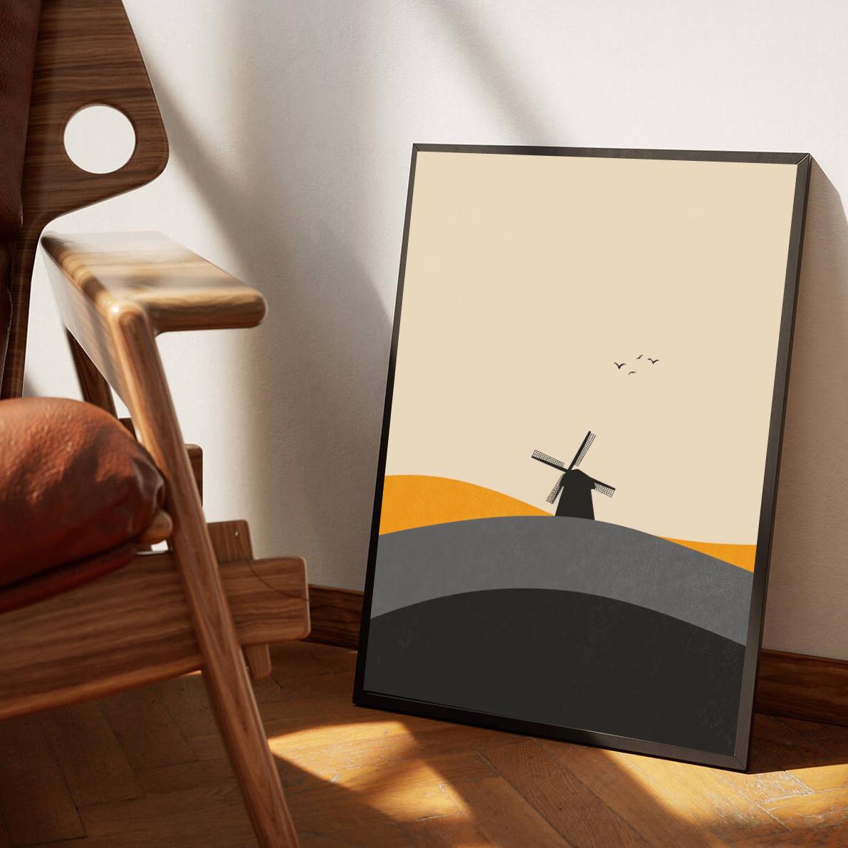 Windmill Silhouette Minimalistic poster sfeerbeeld 3