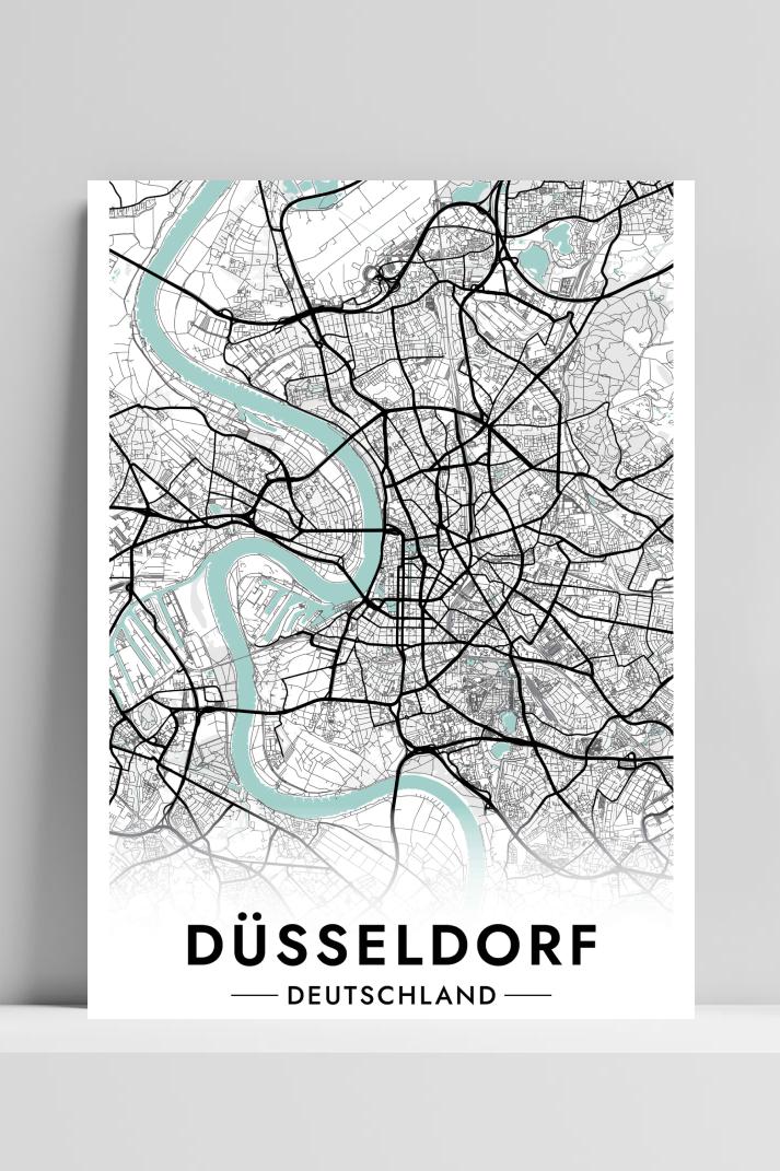 Düsseldorf Kaart Duitsland op 3mm aluminium dibond
