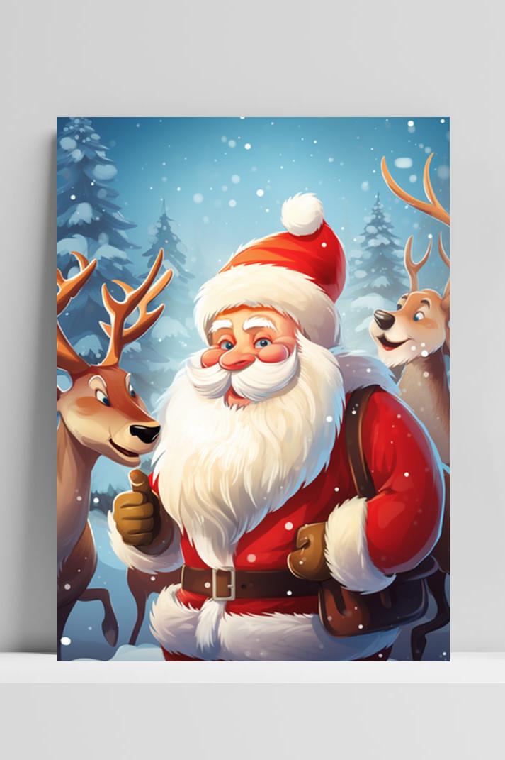 Kerstman met Hertjes op 3mm aluminium dibond