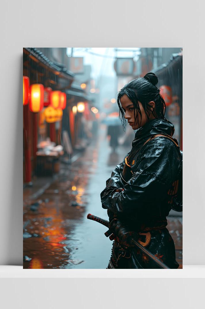 Vrouwelijke Samurai op 3mm aluminium dibond