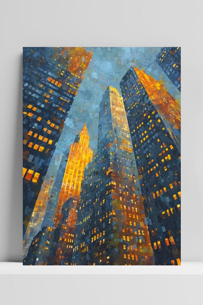New Yorlk Buildings Aquarel op 3mm aluminium dibond