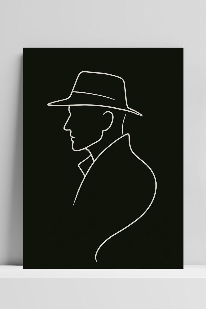 Line Art Man B&W op 3mm aluminium dibond