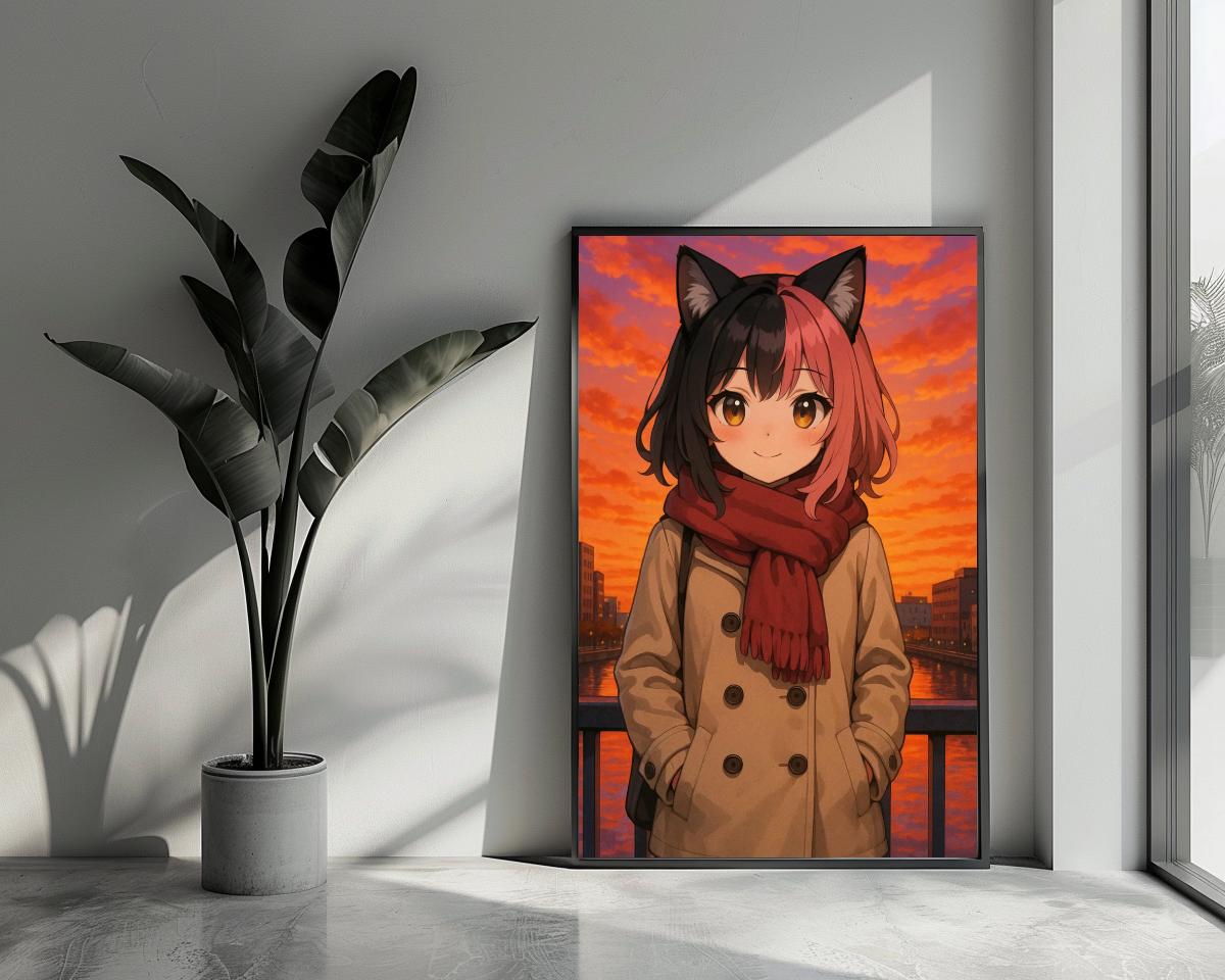 Anime Girl Cat poster van 25 Artstreet