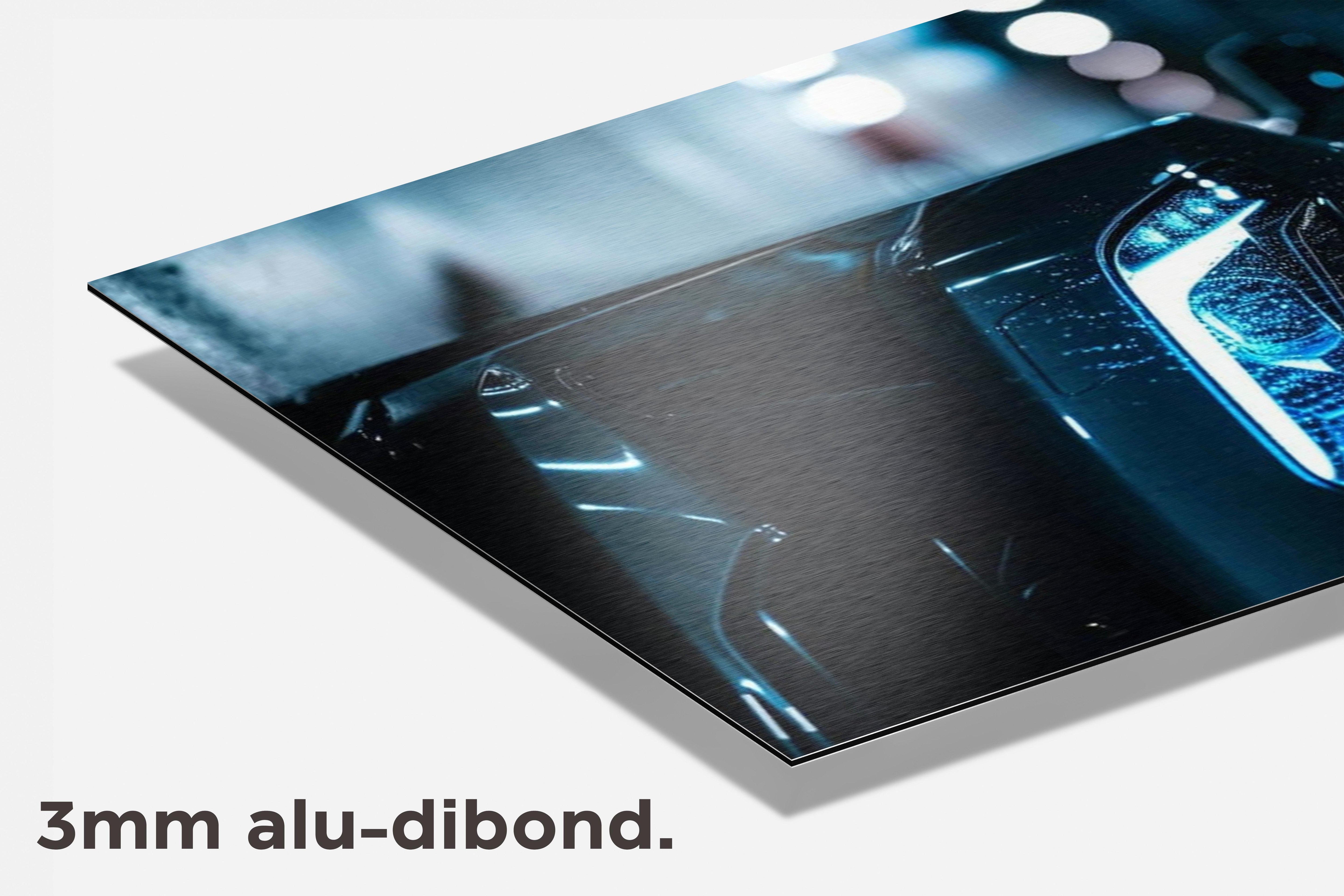 Zwarte Sportauto dibond detail