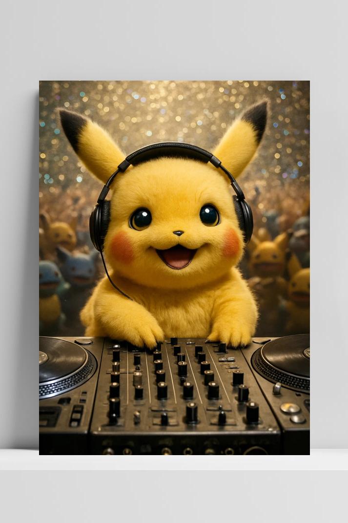 Pikachu Pokémon DJ op 3mm aluminium dibond