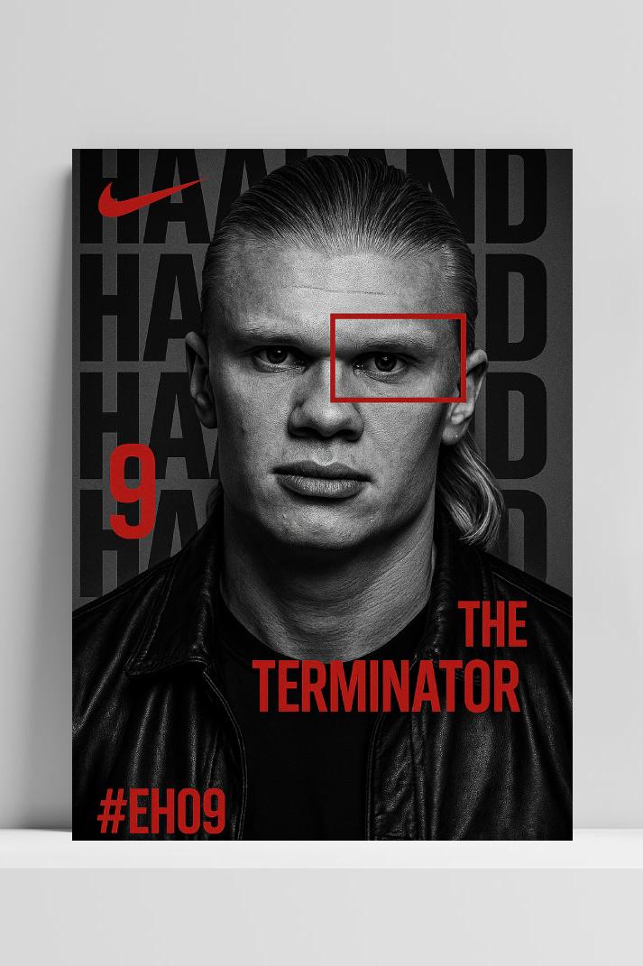 Erling Haaland The Terminator Red op 3mm aluminium dibond