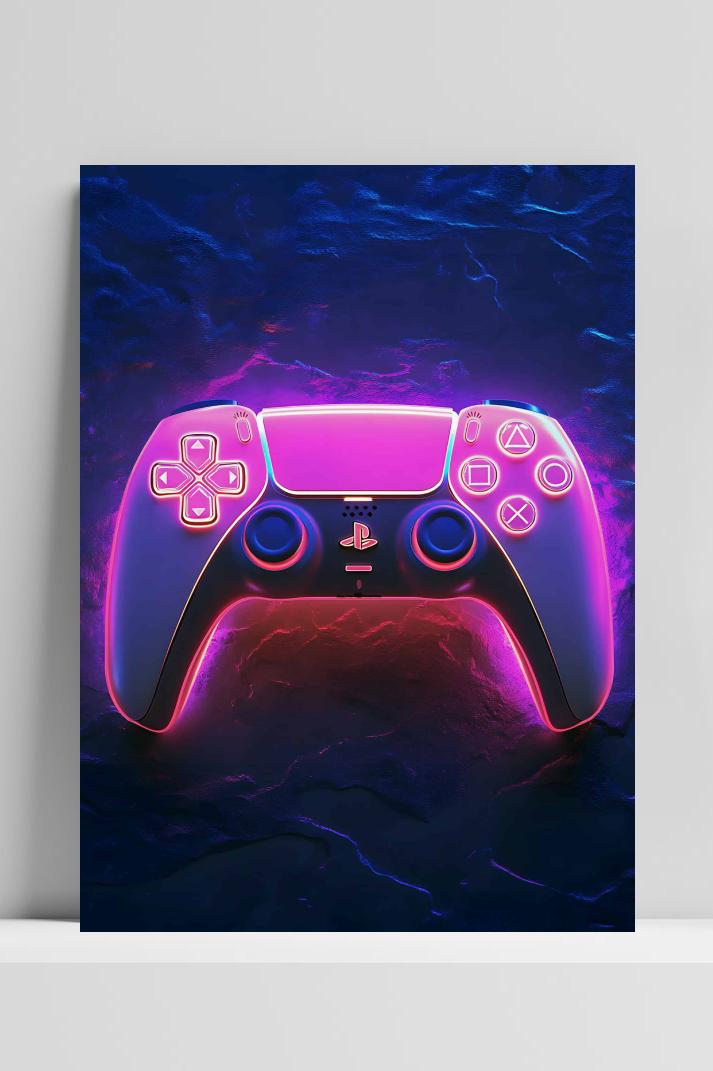 Game Controller Neon op 3mm aluminium dibond