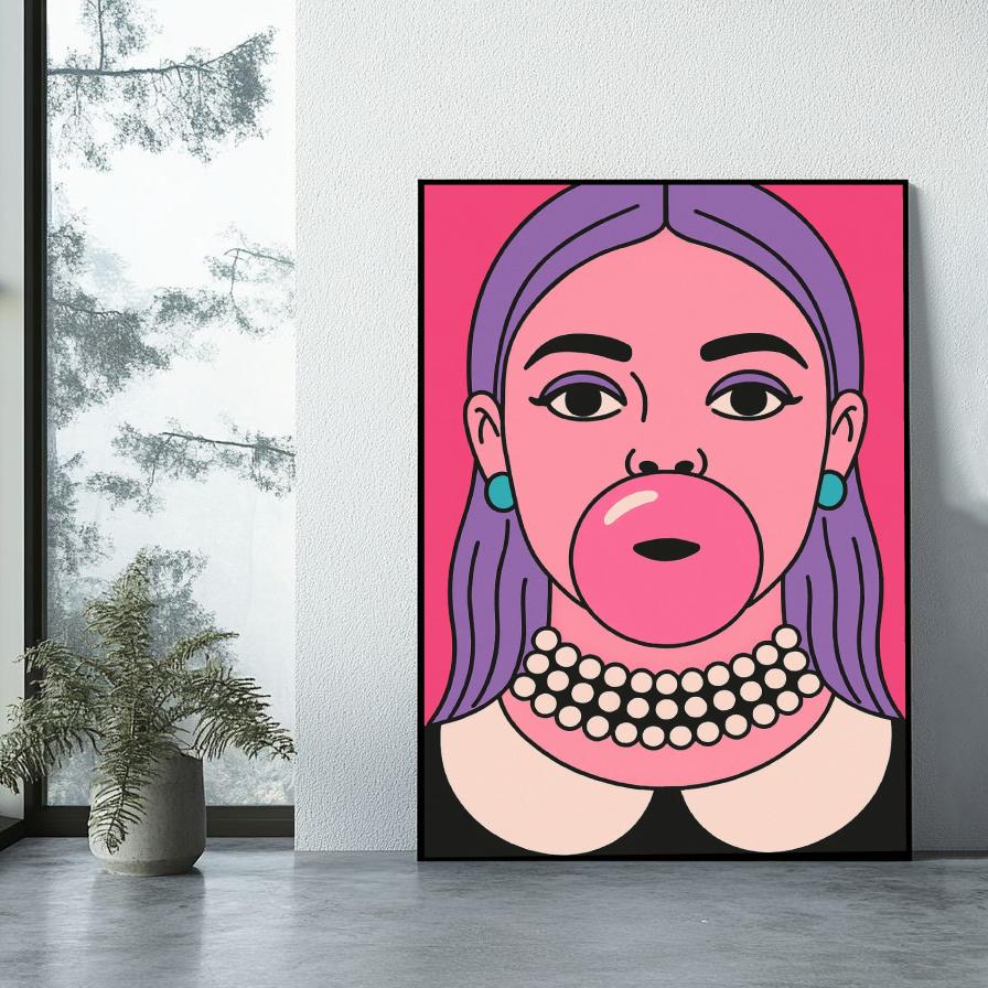 Woman Bubble Gum Cartoon poster sfeerbeeld 1