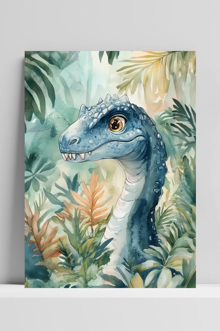Dinosaur Aquarel op 3mm aluminium dibond