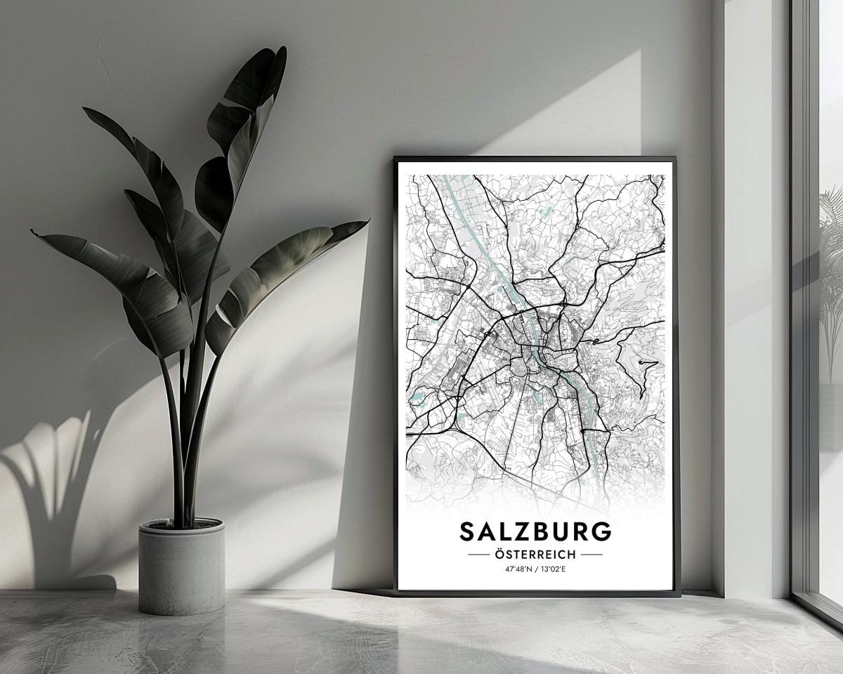 Salzburg Map Österreich Blue poster van 25 Artstreet