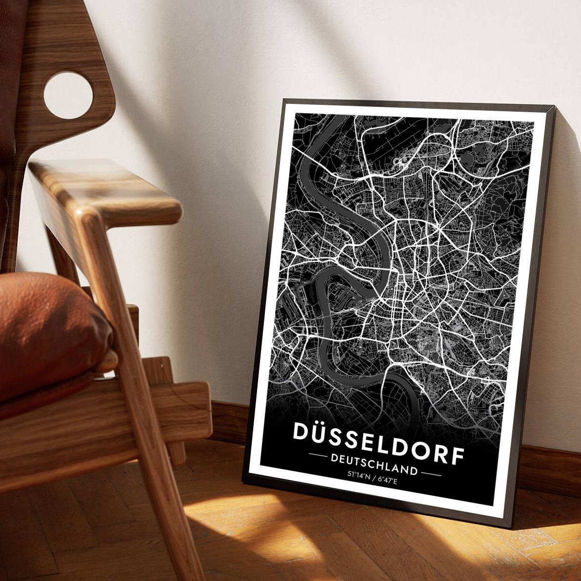Düsseldorf Map Deutschland Black poster sfeerbeeld 1