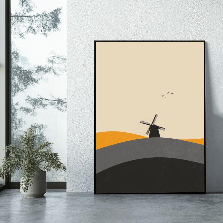 Windmill Silhouette Minimalistic poster sfeerbeeld 1
