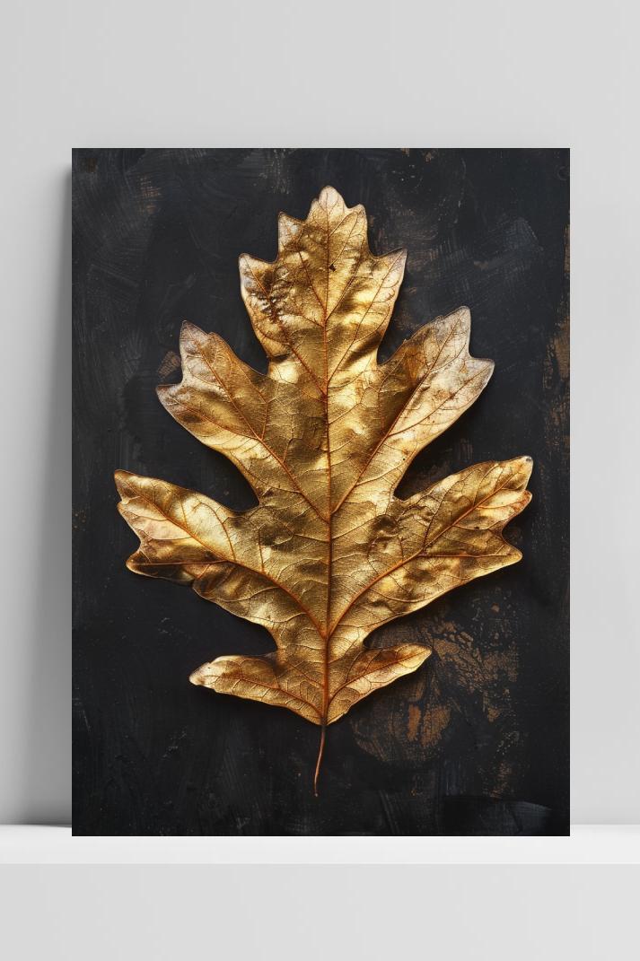 Gouden Eikenblad op 3mm aluminium dibond