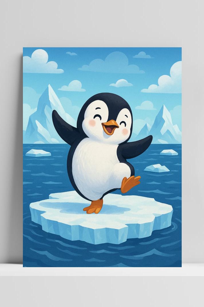Penguin Iceberg Cartoon op 3mm aluminium dibond