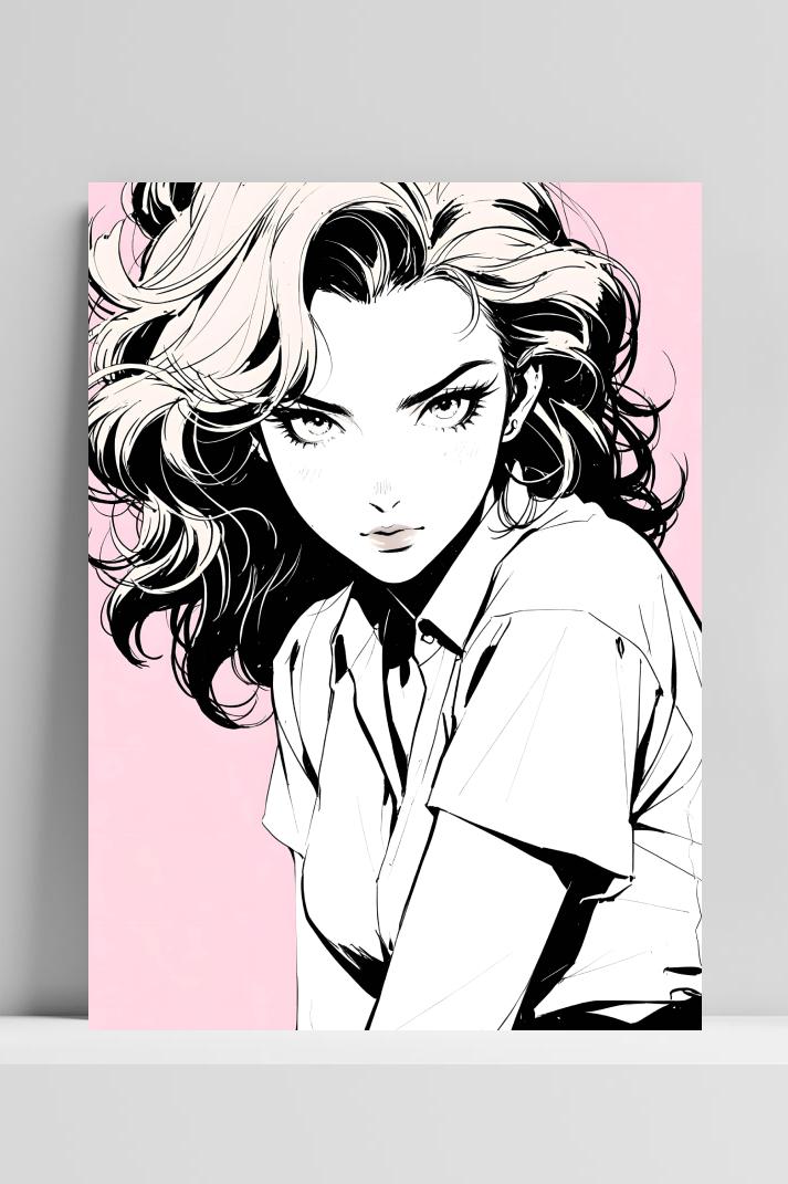 Vrouw Pop Art Roze op 3mm aluminium dibond