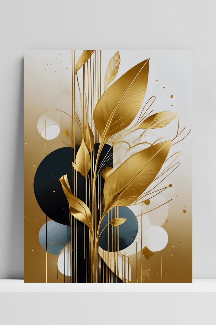 Abstract Bladgoud op 3mm aluminium dibond