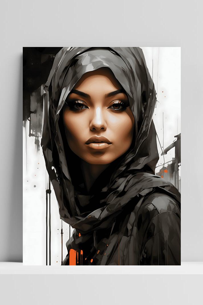 Hijabi Black White op 3mm aluminium dibond