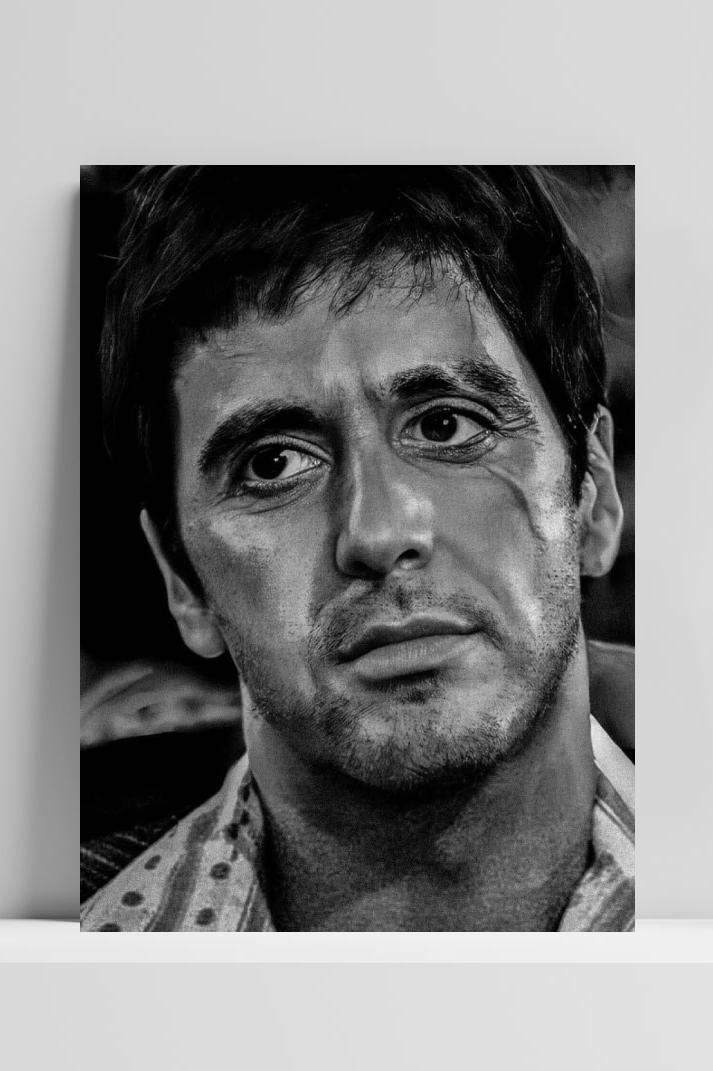 Tony Montana Zwart Wit op 3mm aluminium dibond