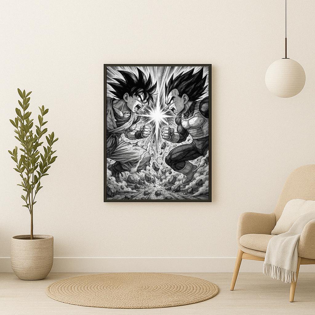 Goku Vegeta Dragon Ball B&W poster sfeerbeeld 2