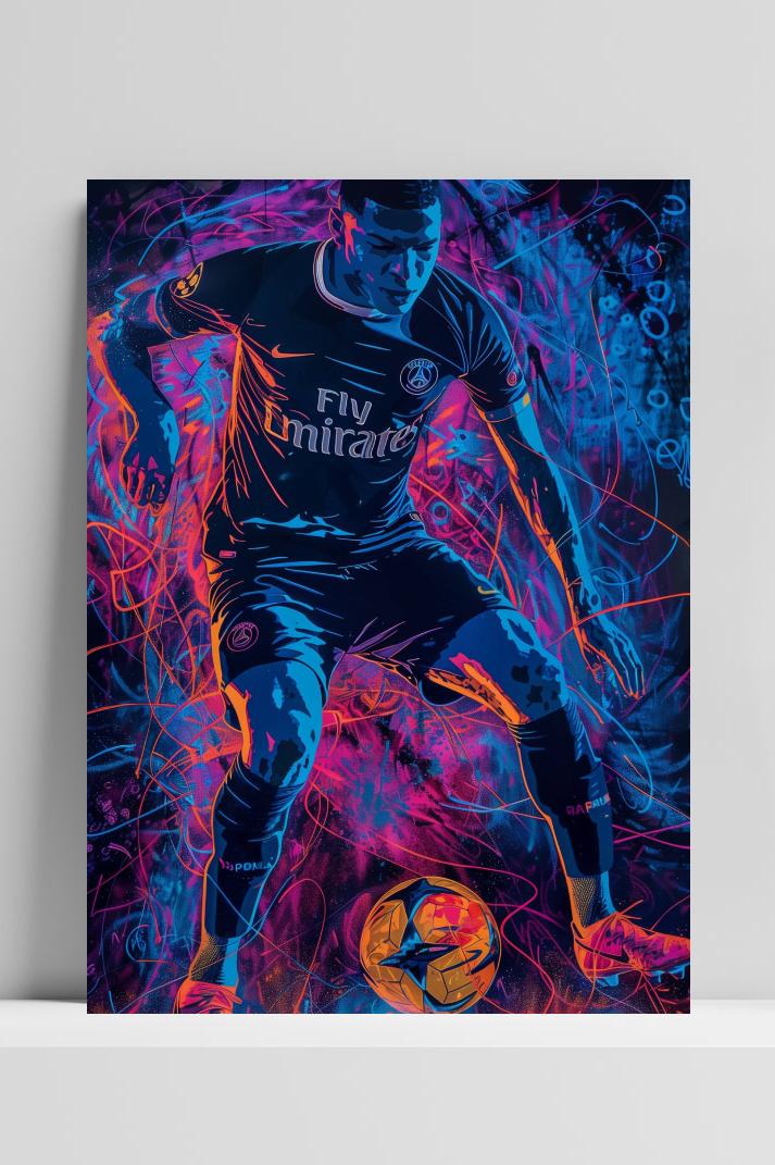 Kylian Mbappé Neon op 3mm aluminium dibond