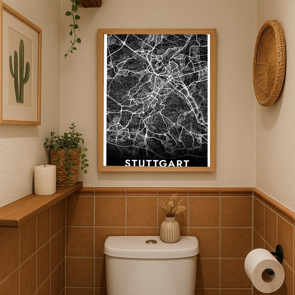 Stuttgart Map Deutschland Black poster sfeerbeeld 3