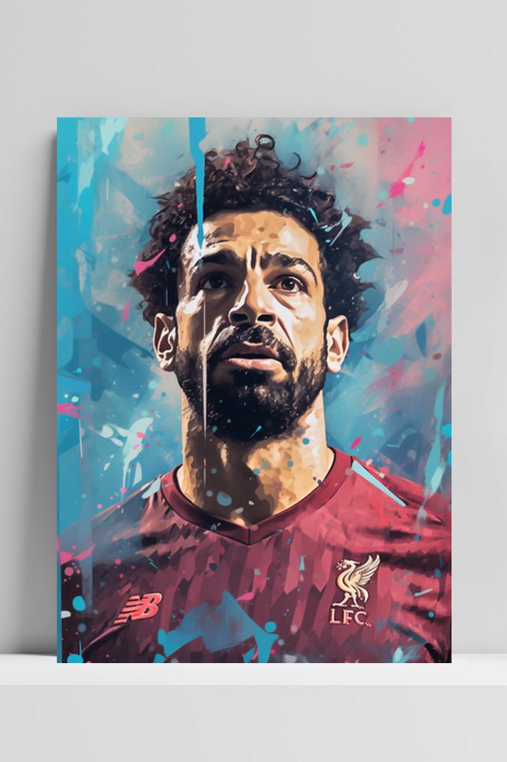 Mo Salah Blauw Abstract op 3mm aluminium dibond