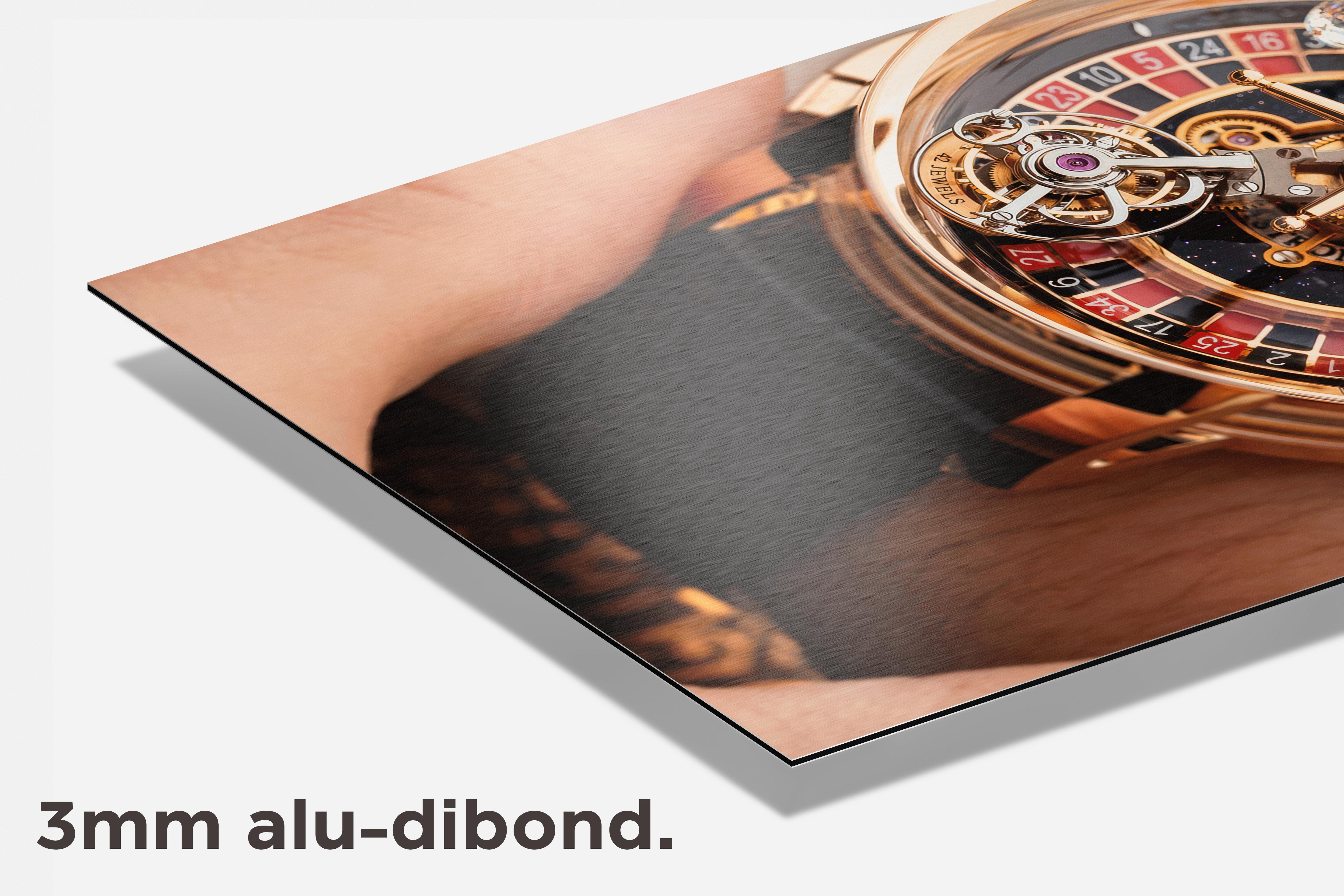 Roulette Horloge dibond detail