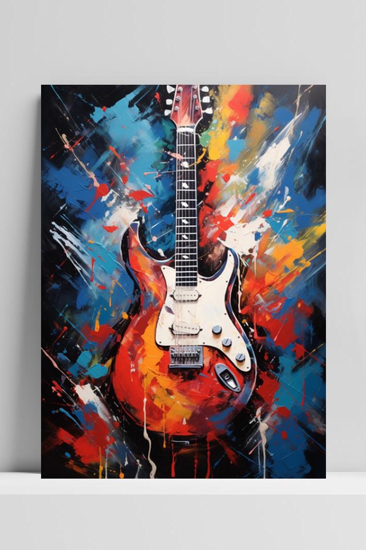 Gitaar Aquarel op 3mm aluminium dibond