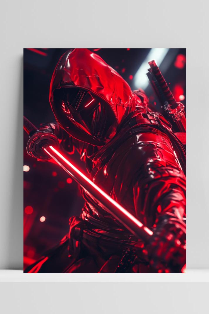 Red Ninja Cyberpunk Neon im Interieur