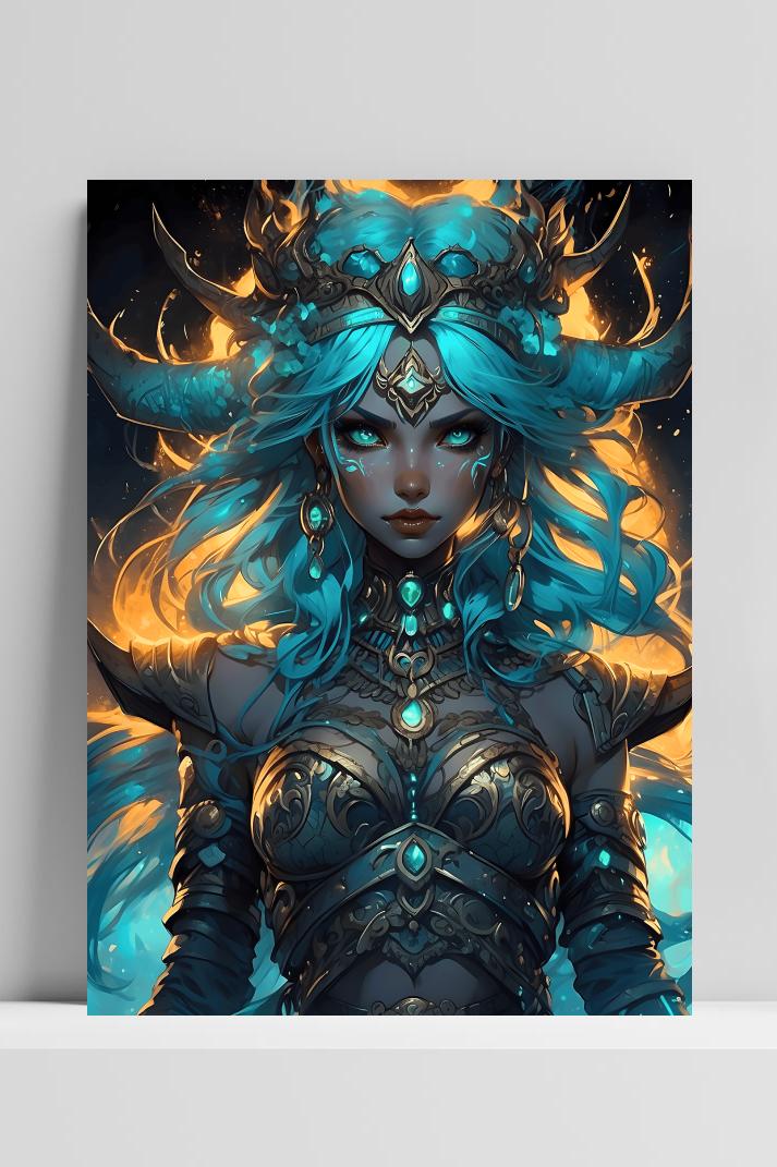 Anime Warrior Vrouw op 3mm aluminium dibond