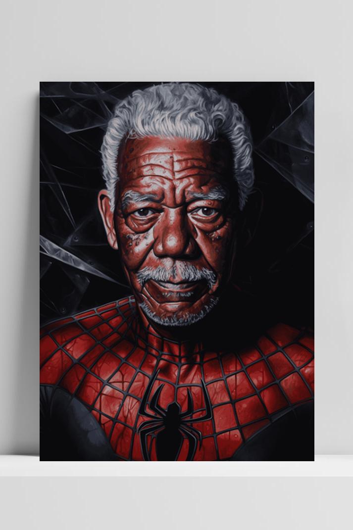 Spiderman Morgan Freeman op 3mm aluminium dibond
