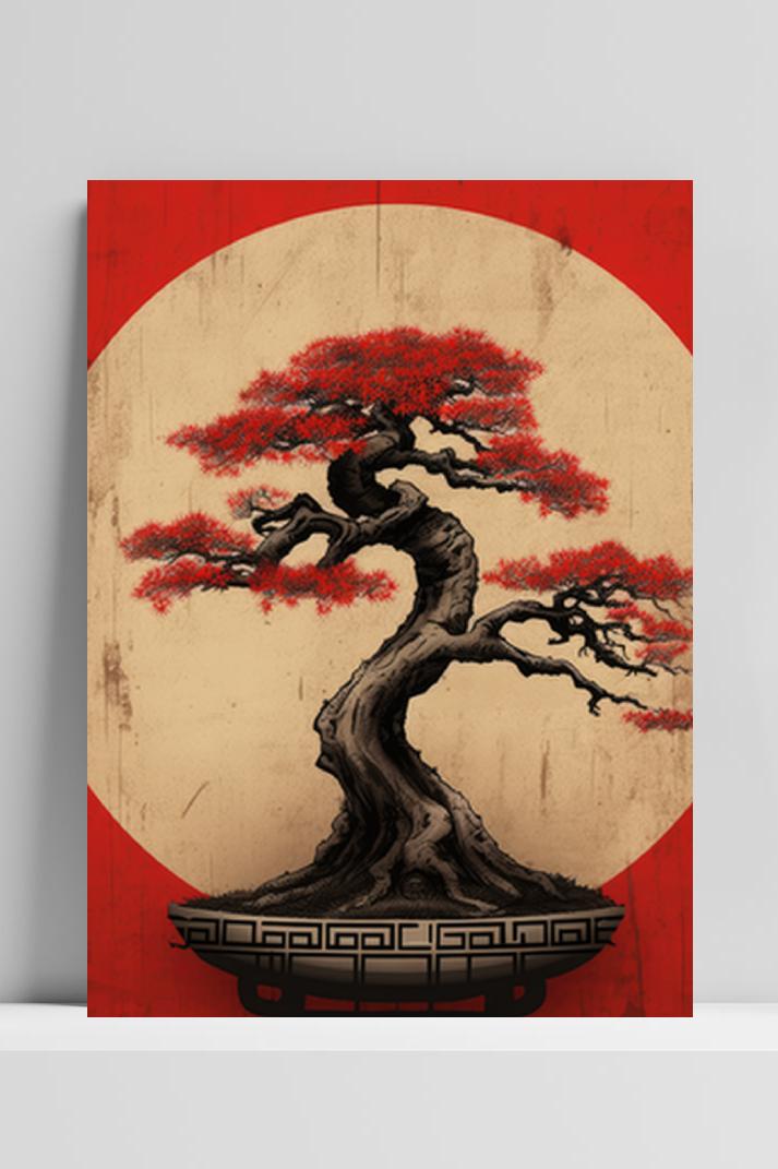 Bonsai Rood op 3mm aluminium dibond