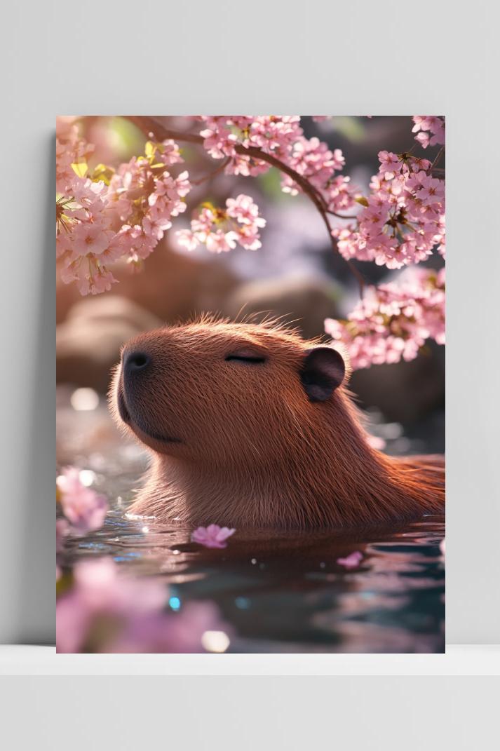 Capybara Cherry Blossoms Relaxing Hot Spring im Interieur