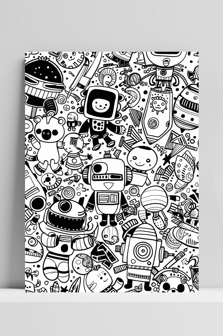 Doodles Zwart Wit op 3mm aluminium dibond