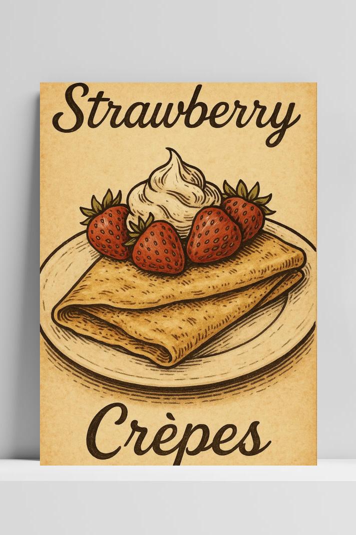 Strawberry Crepes Text op 3mm aluminium dibond